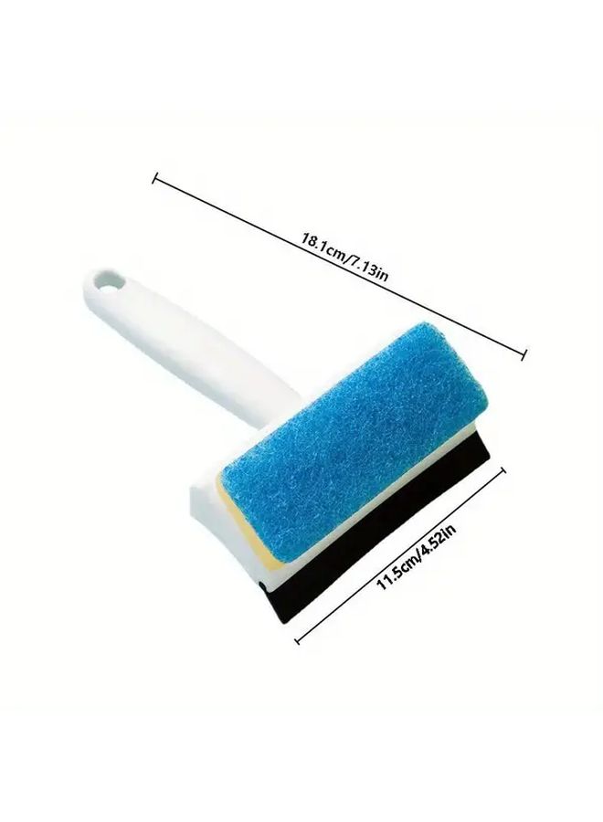 Blue Plastic Glass Scraper And Dual Sided Mirror Sponge Brush For Window Shower Tile - Image 4