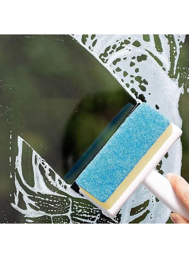 Blue Plastic Glass Scraper And Dual Sided Mirror Sponge Brush For Window Shower Tile - Image 1