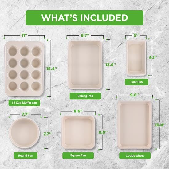 NutriChef 6-Piece Baking Pan Set, Carbon Steel Bakeware with Premium Ceramic Nonstick Coating, Includes 12-Cup Muffin Pan, Cake & Loaf Pan, Wide Bake Pan, & Cookie Sheet - Turquoise - Image 2