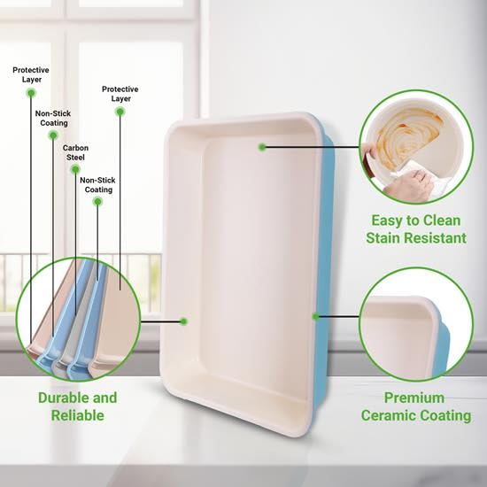 NutriChef 6-Piece Baking Pan Set, Carbon Steel Bakeware with Premium Ceramic Nonstick Coating, Includes 12-Cup Muffin Pan, Cake & Loaf Pan, Wide Bake Pan, & Cookie Sheet - Turquoise - Image 5