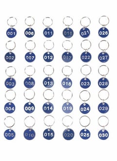 Y&D 1 Set Number Key Chain Round Tags Ring ID Numbers 1-30 for Dormitory Keys House Lockers (Blue)  - Image 1
