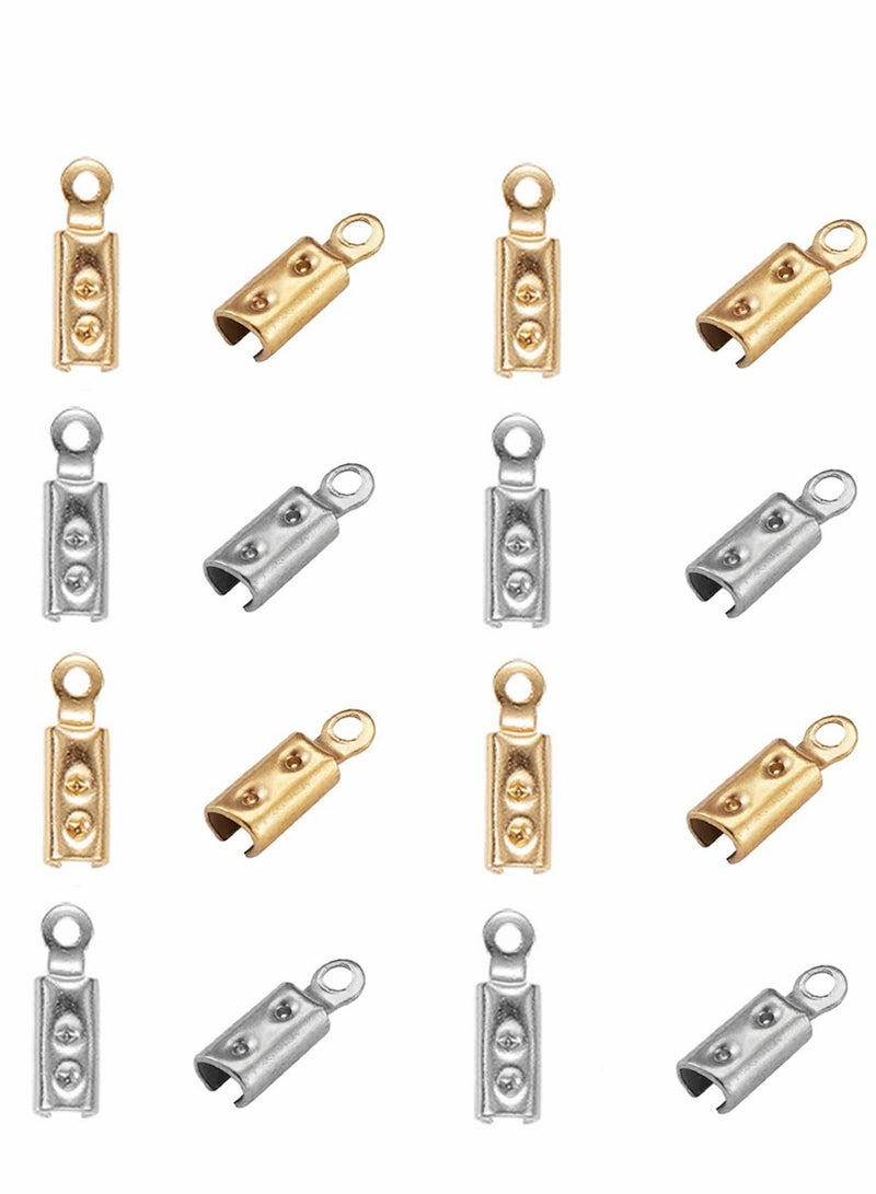 Excefore Folding Crimp Ends 100Pcs 2 Colors 304 Stainless Steel Fold Over Cord Ends for Cord Tassel Leather Ribbon Necklace Jewelry Accessories - Image 3