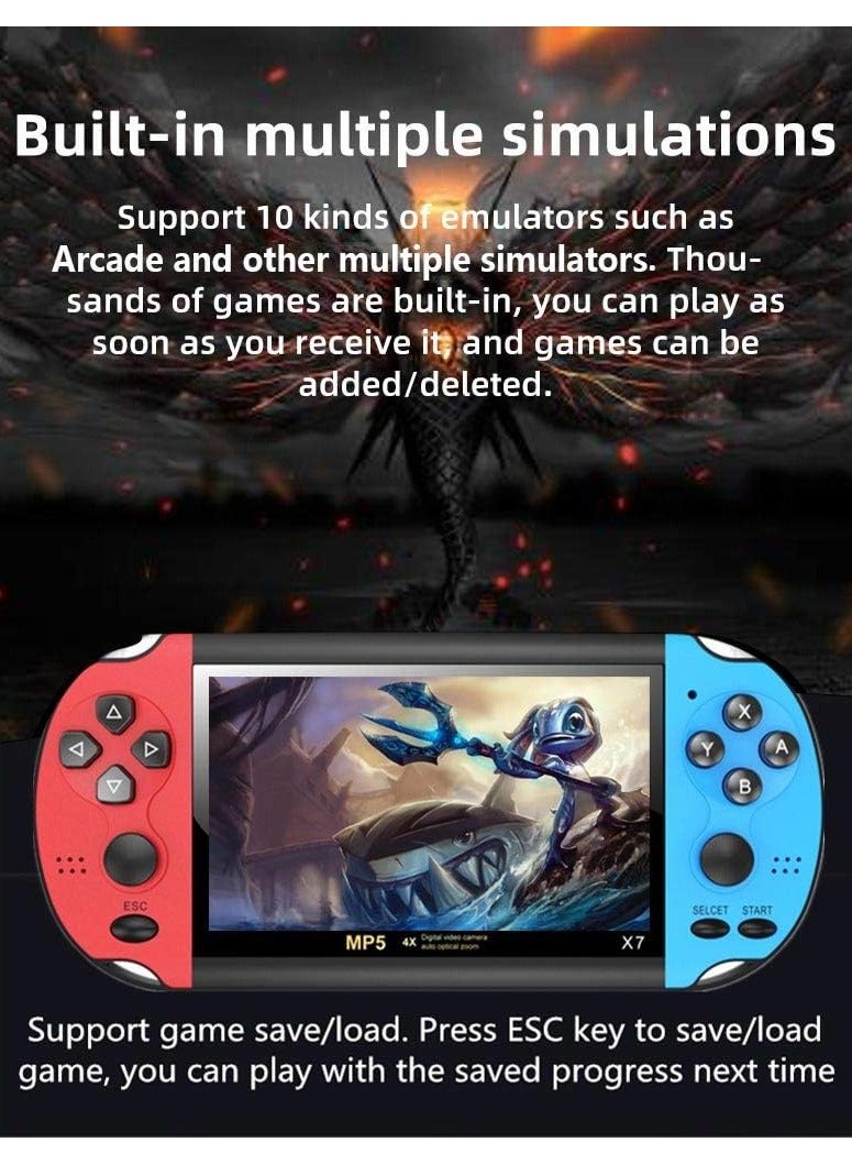 X7 Plus Handheld Game Console , 8GB Memory Preload 10000 Games Portable Video Games Support HDMI Output & Double Player Classic Arcade  Retro Game Player (5.1" Screen Red Blue) - Image 3