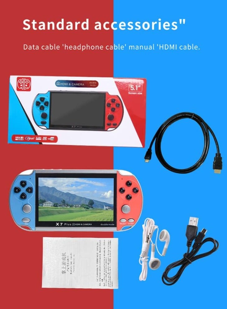 X7 Plus Handheld Game Console , 8GB Memory Preload 10000 Games Portable Video Games Support HDMI Output & Double Player Classic Arcade  Retro Game Player (5.1" Screen Red Blue) - Image 5