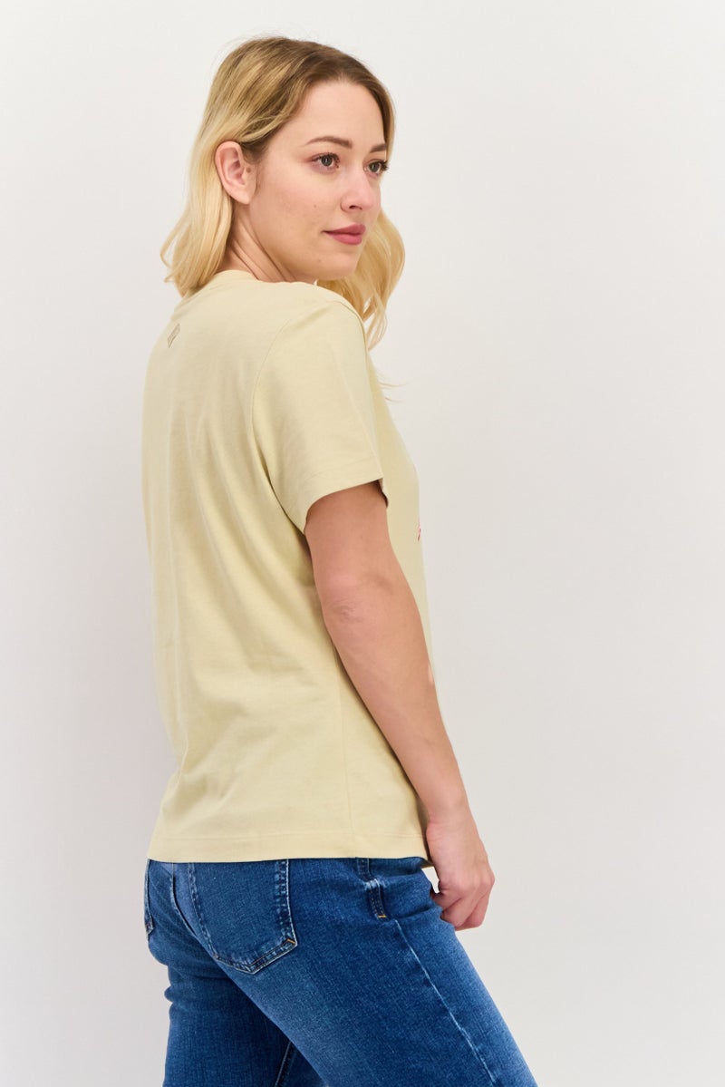 ESPRIT Women Round Neck Short Sleeves Brand Logo T-Shirt,  Cream Combo - Image 4