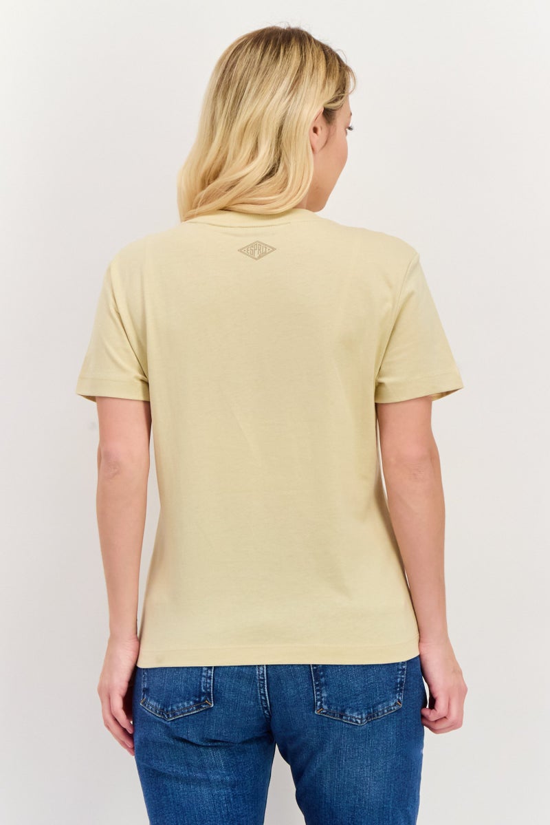 ESPRIT Women Round Neck Short Sleeves Brand Logo T-Shirt,  Cream Combo - Image 2