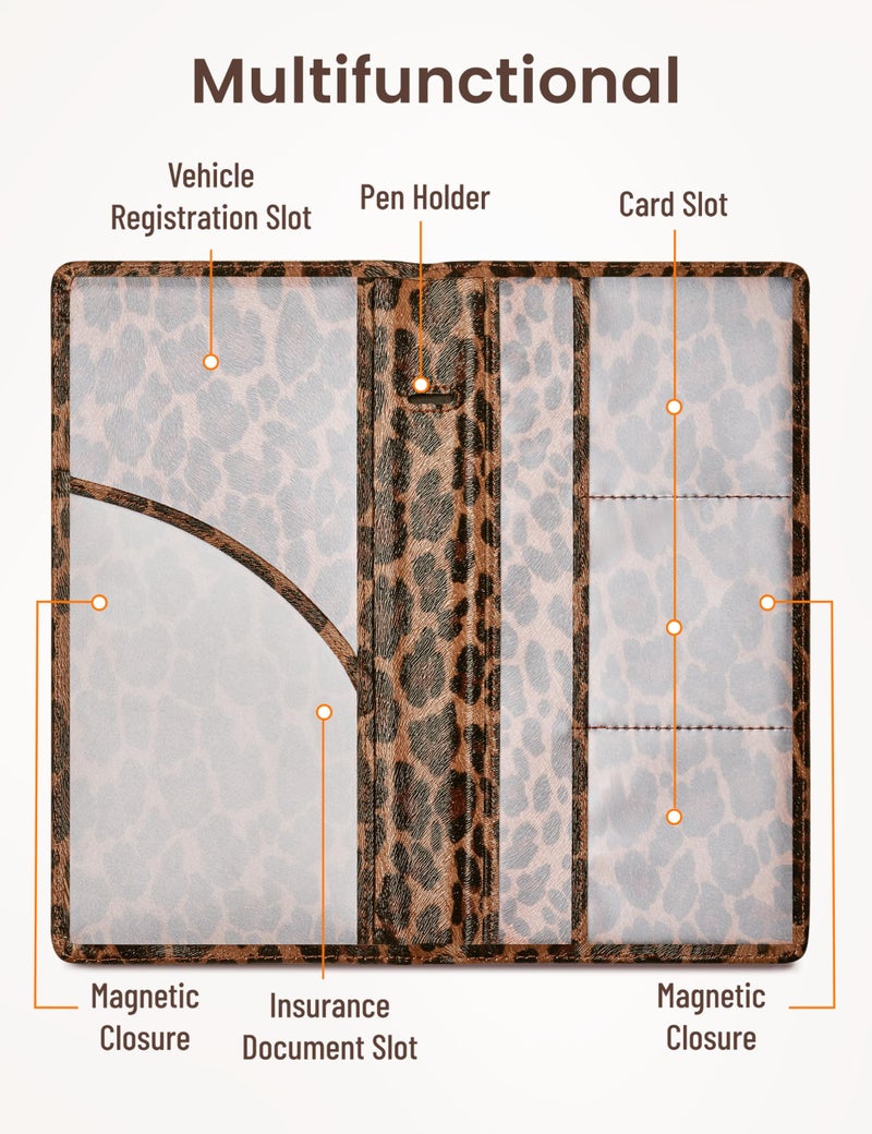 Yarnic Leopard Car Registration and Insurance Holder, Car Document Holder with Magnetic Closure, Car Organizer Vehicle Glove Box Compartment Organizer, Car wallet Case for Teens Men Women - Image 3