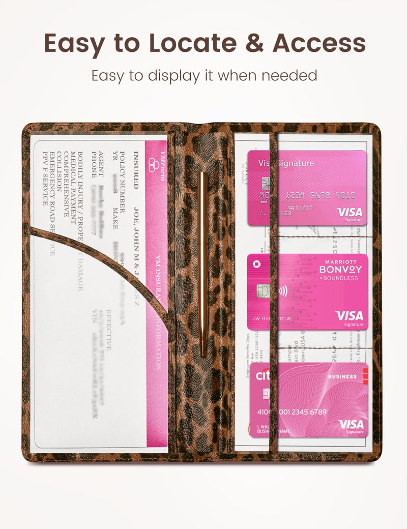 Yarnic Leopard Car Registration and Insurance Holder, Car Document Holder with Magnetic Closure, Car Organizer Vehicle Glove Box Compartment Organizer, Car wallet Case for Teens Men Women - Image 5