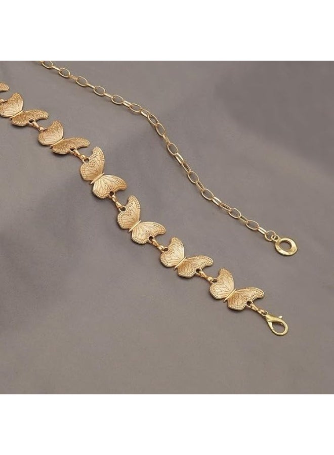 Gold Butterfly Chain Belt for Women, Adjustable One Size Metal Waist Chain with Textured Links, Lobster Clasp and Extender for Dresses, Skirts and Pants, 1 Piece - Image 4