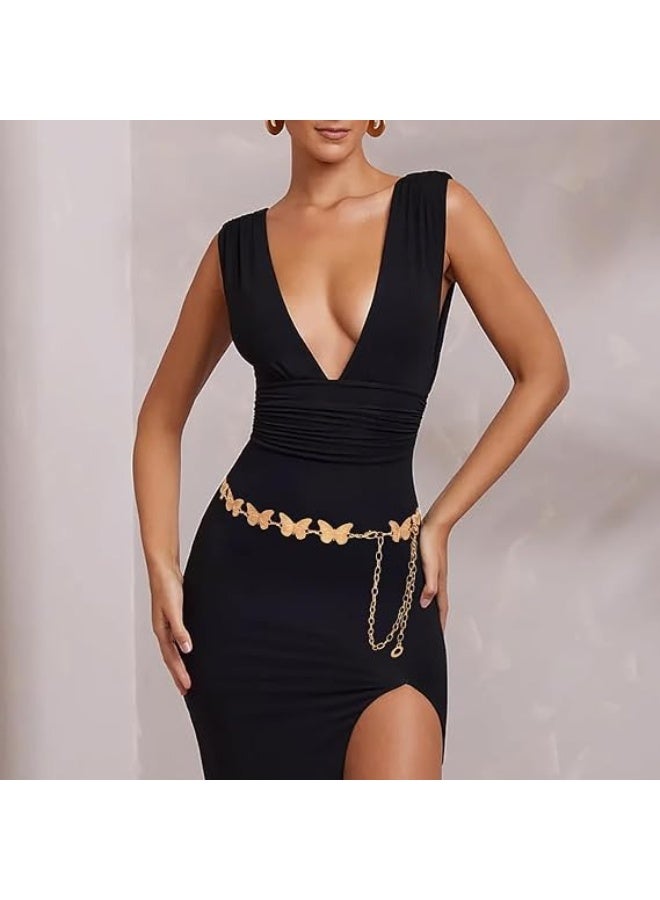 Gold Butterfly Chain Belt for Women, Adjustable One Size Metal Waist Chain with Textured Links, Lobster Clasp and Extender for Dresses, Skirts and Pants, 1 Piece - Image 3