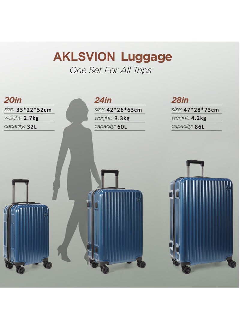 Aklsvion Aklsvion Luggage Bag Set Of 3 Pcs ABS+PC Hard Side Trolley Bags With 360°Rotational Wheels And Lockable System Top Quality Travel Bag Navy Blue  - Image 2