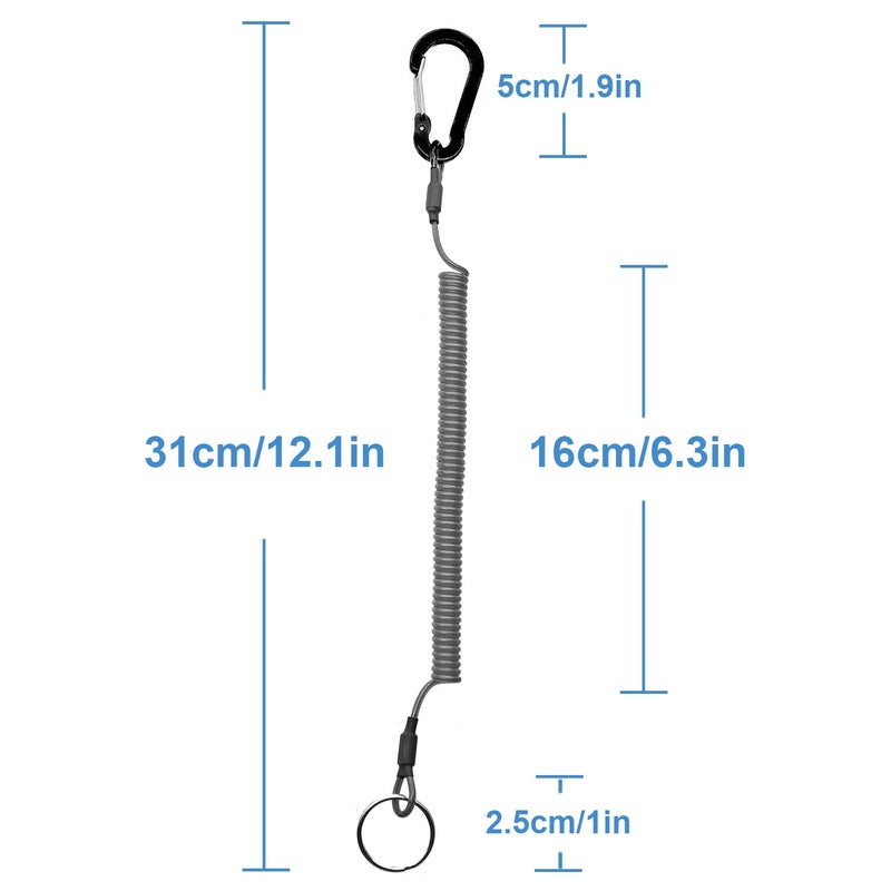 Lix&Rix Spiral Retractable Safety Coiled Lanyard with Stainless Steel Clip Keychain Ring Carabiner for Keys Fishing Tools,3pcs - Image 3