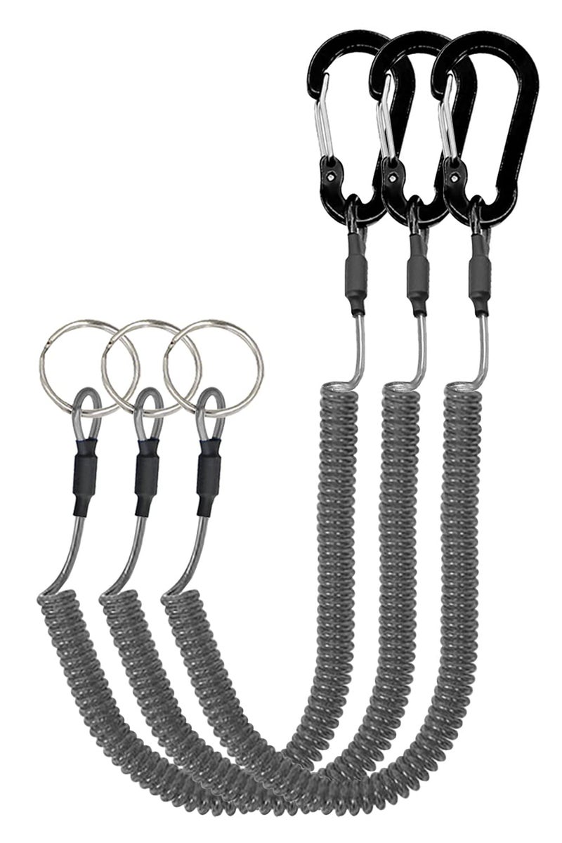 Lix&Rix Spiral Retractable Safety Coiled Lanyard with Stainless Steel Clip Keychain Ring Carabiner for Keys Fishing Tools,3pcs - Image 1