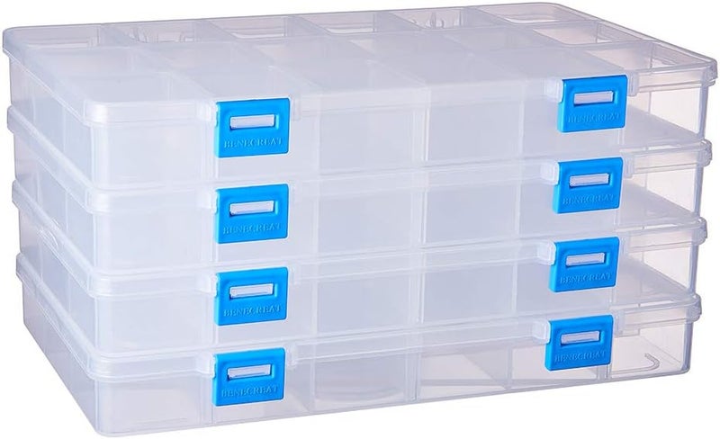 BENECREAT 4 Pack 18 Grids Plastic Storage Box Jewellery Box with Adjustable Dividers Earring Storage Container Transparent Plastic Bead Case (24 x 14.5 x 3 cm, Compartment: 4 x 3.5 x 2.6 cm) - Image 1