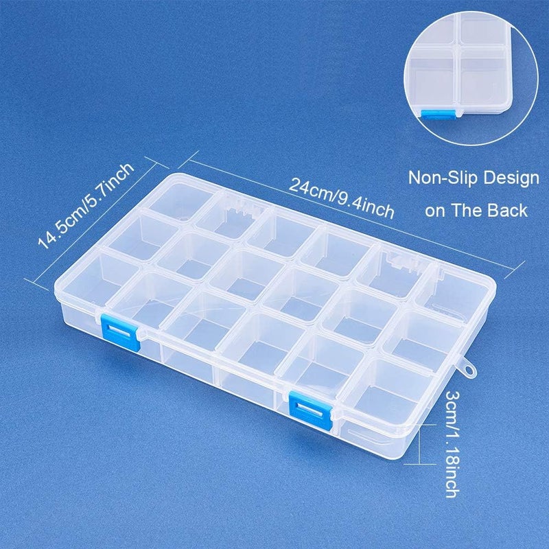 BENECREAT 4 Pack 18 Grids Plastic Storage Box Jewellery Box with Adjustable Dividers Earring Storage Container Transparent Plastic Bead Case (24 x 14.5 x 3 cm, Compartment: 4 x 3.5 x 2.6 cm) - Image 4