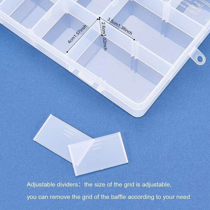 BENECREAT 4 Pack 18 Grids Plastic Storage Box Jewellery Box with Adjustable Dividers Earring Storage Container Transparent Plastic Bead Case (24 x 14.5 x 3 cm, Compartment: 4 x 3.5 x 2.6 cm) - Image 5