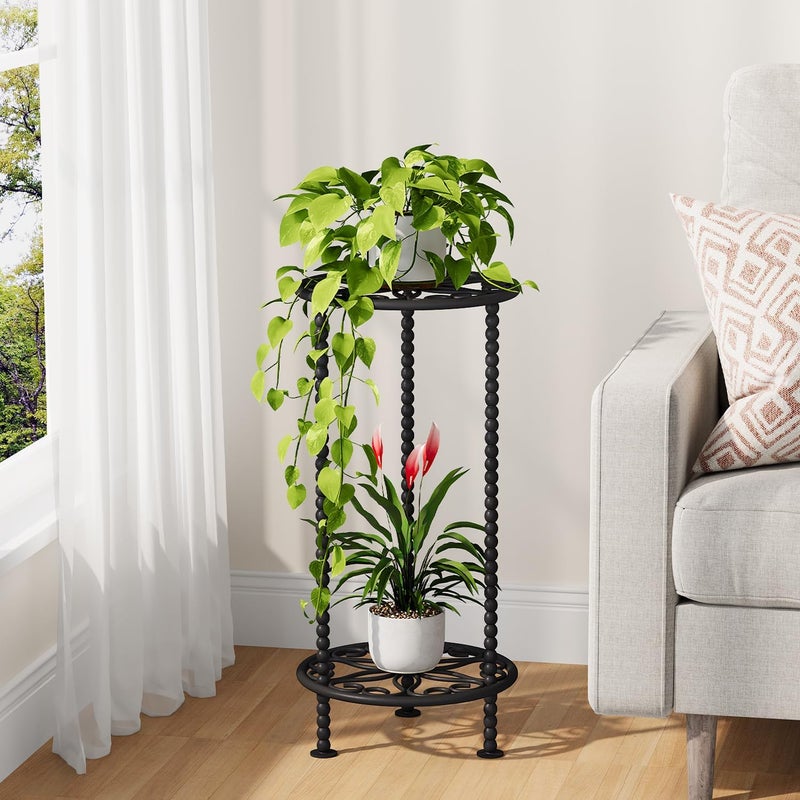 YINMIT Plant Stand Indoor Outdoor, 2 Tier Metal Plant Stand, 23" Tall Metal Spindle Poles Plant Stands, Corner Flower Pot Stand, Planter Pot Holder for Balcony Garden Patio Living Room(Black, 23.6 In) - Image 5