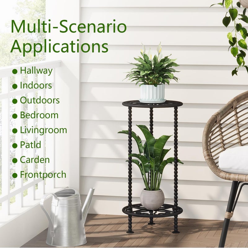 YINMIT Plant Stand Indoor Outdoor, 2 Tier Metal Plant Stand, 23" Tall Metal Spindle Poles Plant Stands, Corner Flower Pot Stand, Planter Pot Holder for Balcony Garden Patio Living Room(Black, 23.6 In) - Image 3