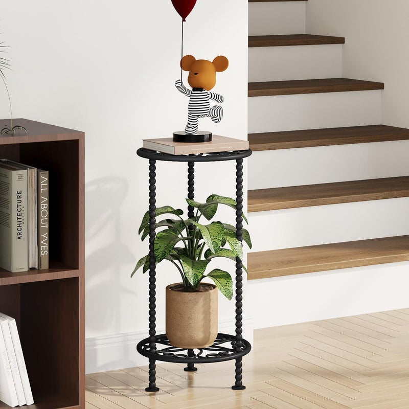 YINMIT Plant Stand Indoor Outdoor, 2 Tier Metal Plant Stand, 23" Tall Metal Spindle Poles Plant Stands, Corner Flower Pot Stand, Planter Pot Holder for Balcony Garden Patio Living Room(Black, 23.6 In) - Image 1