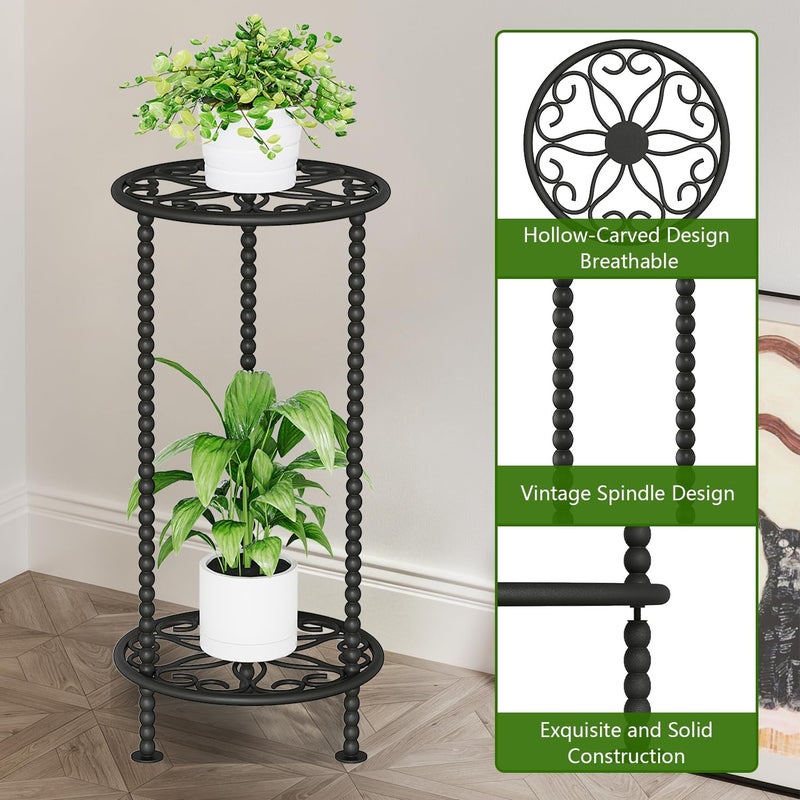 YINMIT Plant Stand Indoor Outdoor, 2 Tier Metal Plant Stand, 23" Tall Metal Spindle Poles Plant Stands, Corner Flower Pot Stand, Planter Pot Holder for Balcony Garden Patio Living Room(Black, 23.6 In) - Image 4