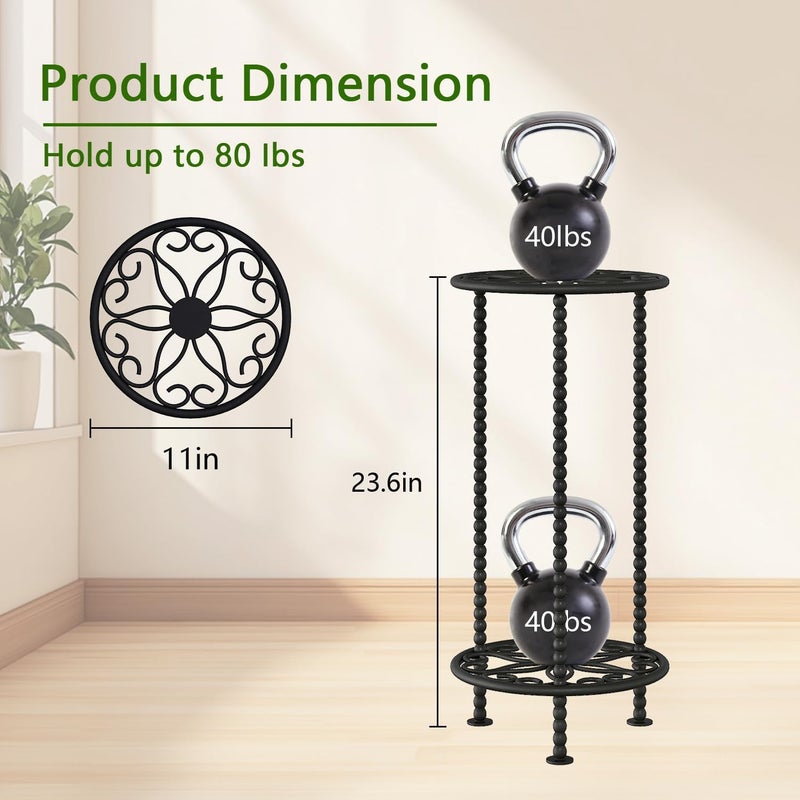 YINMIT Plant Stand Indoor Outdoor, 2 Tier Metal Plant Stand, 23" Tall Metal Spindle Poles Plant Stands, Corner Flower Pot Stand, Planter Pot Holder for Balcony Garden Patio Living Room(Black, 23.6 In) - Image 2