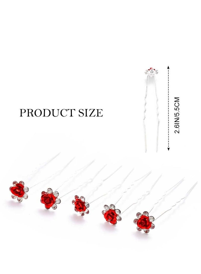 20 PCS U Shaped Chignon, Rose Flower Bobby Pins Metal Floral Hairpins, Hair Pins Vintage Hair Forks Metal U Shaped Chignon,  Suitable for Brides, Girl, Women, Flower Girl