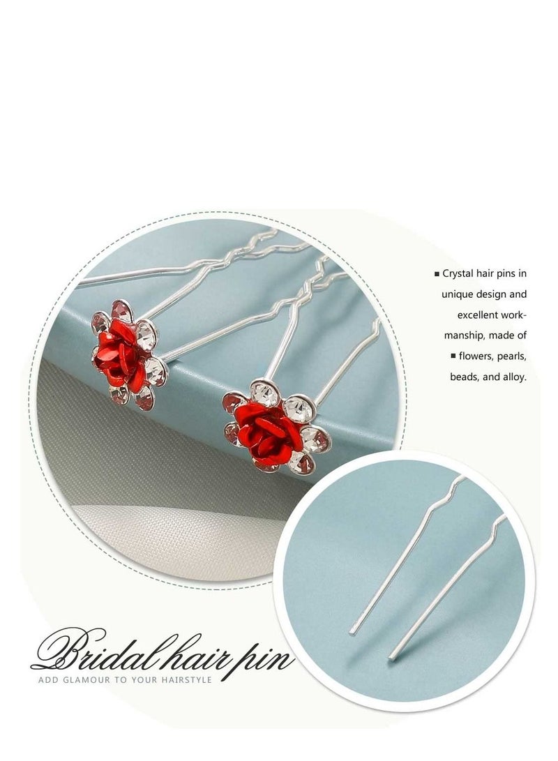 20 PCS U Shaped Chignon, Rose Flower Bobby Pins Metal Floral Hairpins, Hair Pins Vintage Hair Forks Metal U Shaped Chignon,  Suitable for Brides, Girl, Women, Flower Girl