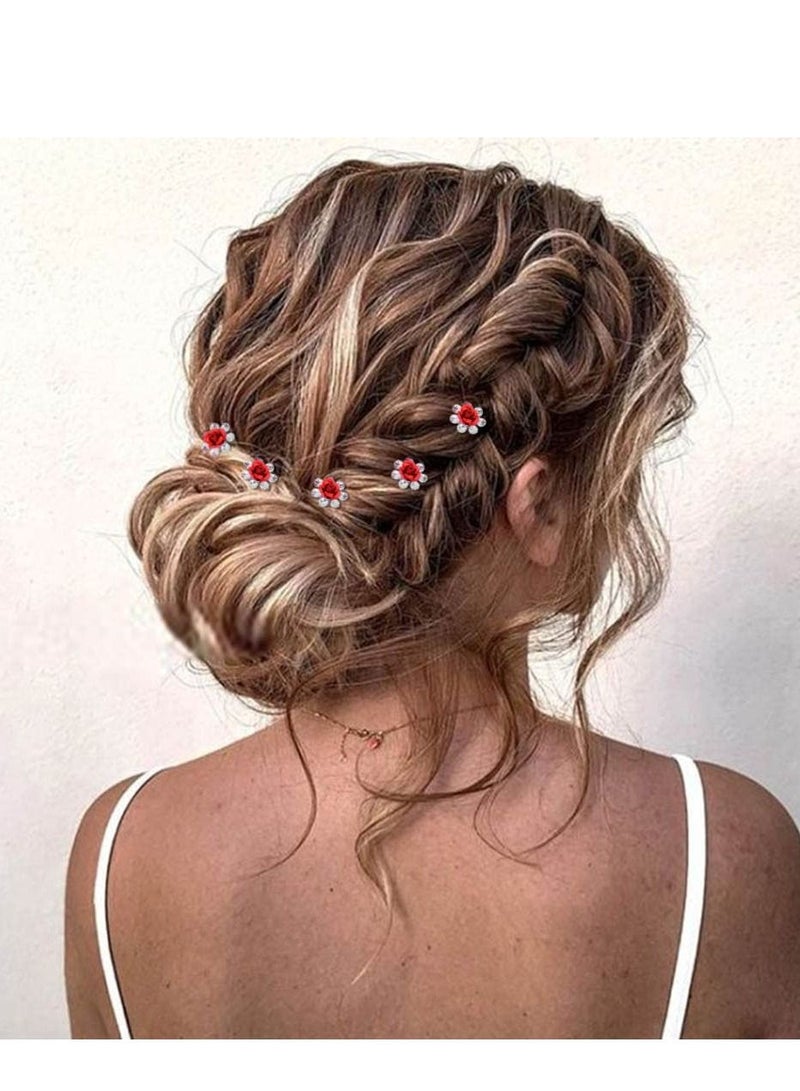 20 PCS U Shaped Chignon, Rose Flower Bobby Pins Metal Floral Hairpins, Hair Pins Vintage Hair Forks Metal U Shaped Chignon,  Suitable for Brides, Girl, Women, Flower Girl