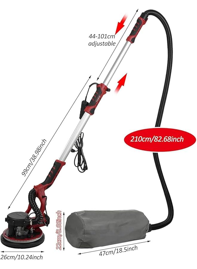 إيروريكس ماكينة صنفرة الحوائط الجافة 1390 واط مع 20 قرص صنفرة 5 سرعات متغيرة 800 - 1800 دورة في الدقيقة ماكينة صنفرة الحوائط الجافة مع مقبض قابل للتمديد مثالية لصقل الحوائط الجافة والجدران ذات قشر البرتقال وتنظيف الأرضيات. - Image 2