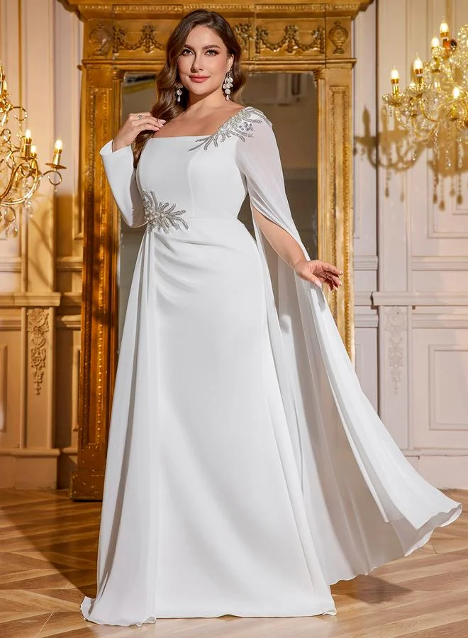 Unithorse Plus Size White Beads Embroidered A-Line Maxi Dress