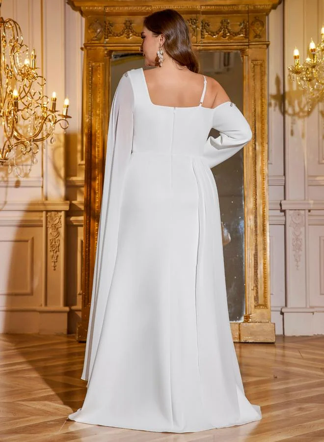 Unithorse Plus Size White Beads Embroidered A-Line Maxi Dress