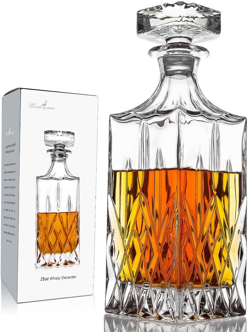 Comfome Whiskey Decanter With Glass Stopper ,25 oz Liquor Decanter For Alcohol , Wine , Scotch , Brandy or Bourbon Decanter , Lead-Free Crystal Decanter - Image 1