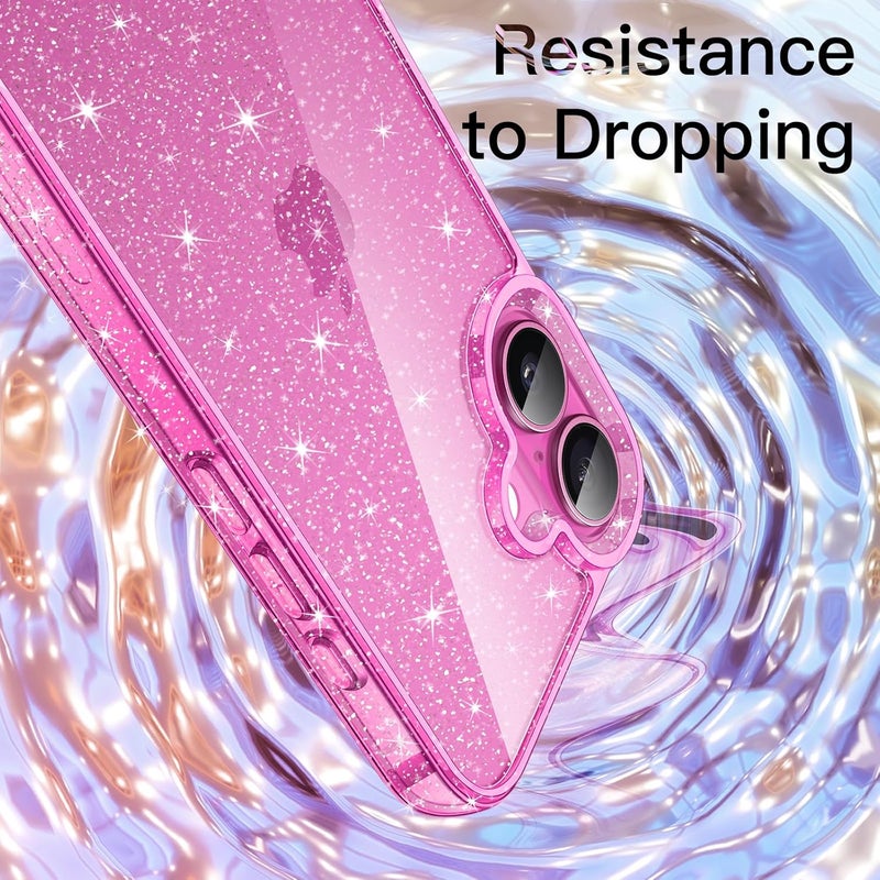 for iPhone 16, Bling Sparkle Shockproof Bumper Cover in Pink - Image 5