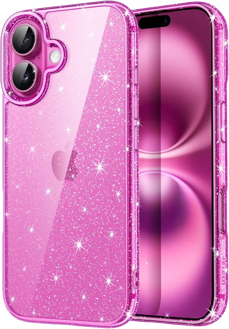 for iPhone 16, Bling Sparkle Shockproof Bumper Cover in Pink - Image 1
