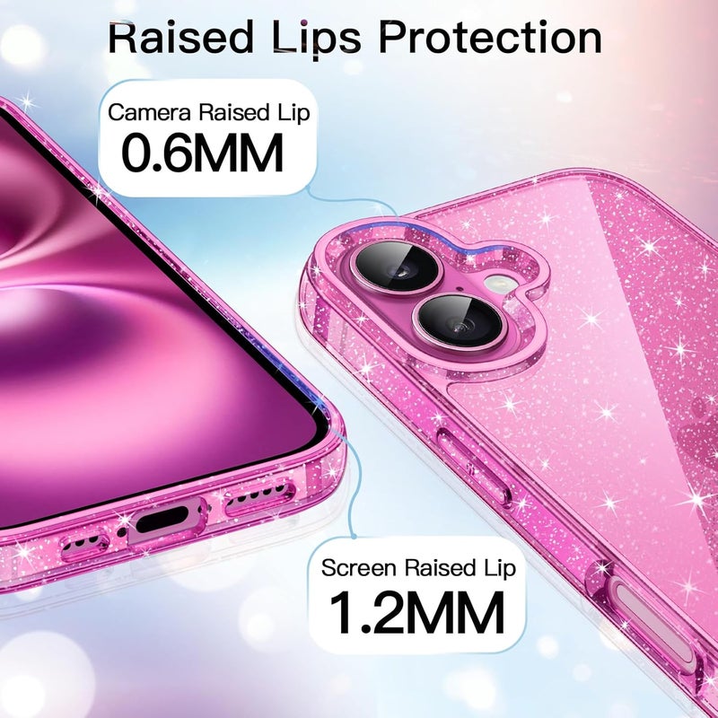 for iPhone 16, Bling Sparkle Shockproof Bumper Cover in Pink - Image 4