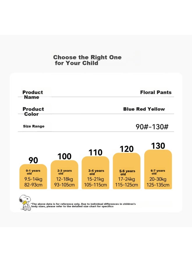Snoopy Girls' Mosquito-Repellent Pants For Children Summer Thin Air-Conditioning Pants Girls' Floral Pants Floral Long Pants Yellow - Image 2