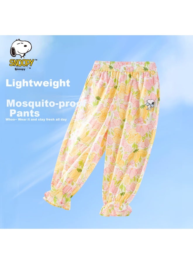 Snoopy Girls' Mosquito-Repellent Pants For Children Summer Thin Air-Conditioning Pants Girls' Floral Pants Floral Long Pants Yellow - Image 1