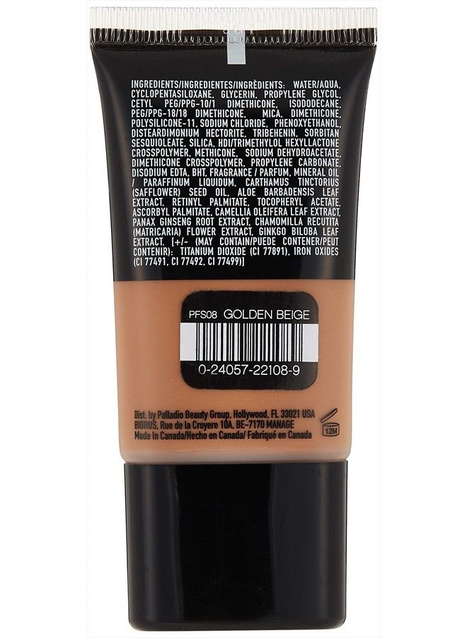 PALLADIO أساس سائل بلمسة بودر، مظهر مطفي طبيعي، يقلل من الخطوط الدقيقة، يغطي المسام الكبيرة، يخفي العيوب، يدوم طوال اليوم، تغطية خفيفة إلى متوسطة، بيج ذهبي - Image 2