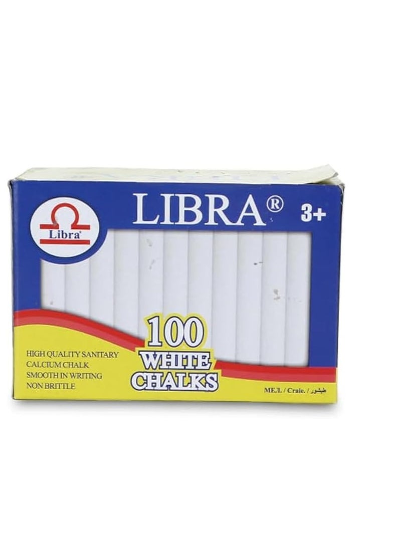 Libra Dustless White Chalks |Smooth Writting Calcium Chalks Non Brittle 100 Pieces Box  - Image 3