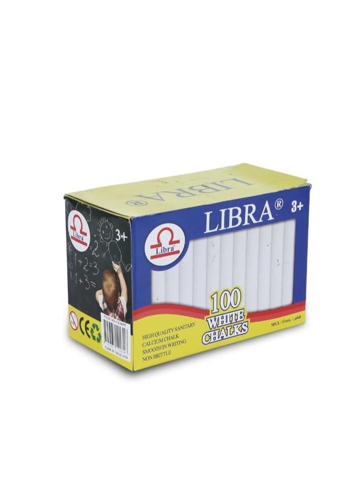 Libra Dustless White Chalks |Smooth Writting Calcium Chalks Non Brittle 100 Pieces Box  - Image 1
