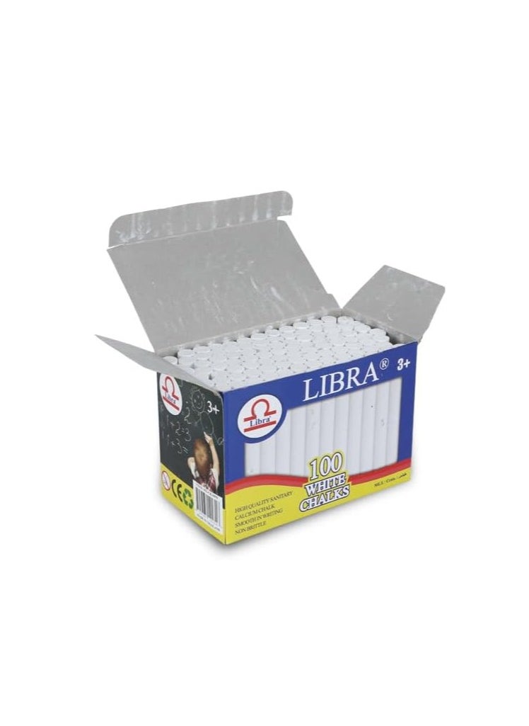 Libra Dustless White Chalks |Smooth Writting Calcium Chalks Non Brittle 100 Pieces Box  - Image 2