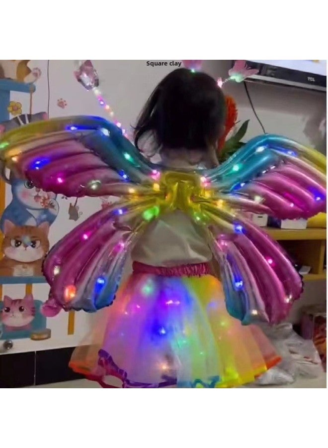 Luminous Internet Celebrous Inflatable Butterfly Wings Balloon Backwear Children's Toys Birthday Party Balloon Night Market Start-up Stall-Color:Glowing Butterfly Wings [lantern Style]-Specifications:One Pack [comes With A Pump]