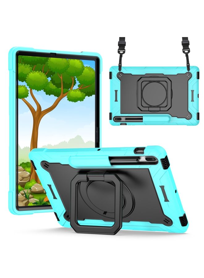 HuHa Case Cover For Samsung Galaxy Tab S7+ / S8+ / S7 FE Silicone + PC Bracelet Holder Tablet Case Mint Green + Black 