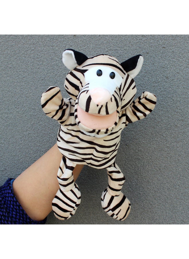 Full-body Hand Doll Toy Animal Gloves Doll Open Mouth Ventroll Doll Parent-child Interactive Performance Early Childhood Education-Color:White Tiger (open Mouth Composite Fabric)-Height:30cm Large Hand Puppet  - Image 1