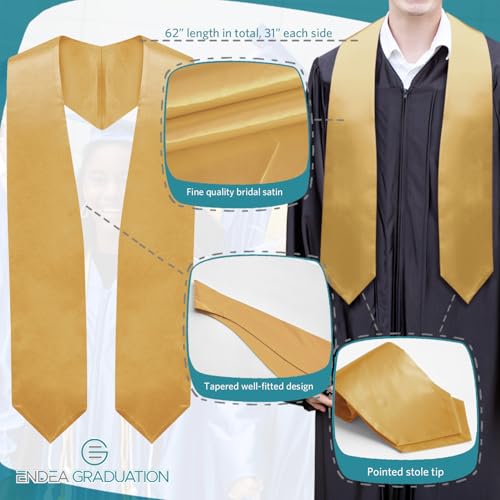 Endea Graduation Endea Antique Gold Graduation Stole - Plain Color, Unisex, 62" Graduation Sash (Antique Gold) - Image 3