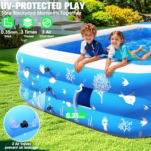 FizZeal Inflatable Pool with Seat and Pool Lights, Durable Thickened Large Size Family Inflatable Pools for Adults Blow Up Pools,100" x 63" x 22"Swimming Inflatable Kids PooI for Backyard,Outdoor (White) - Image 4