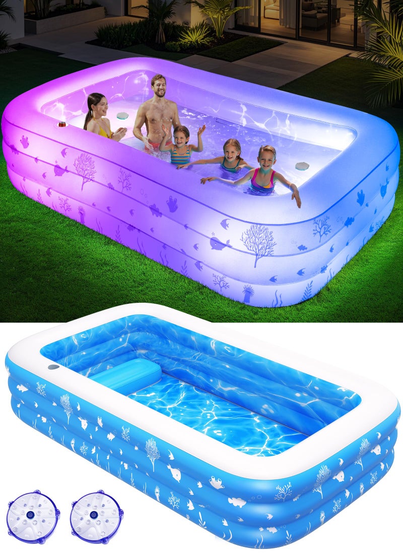 FizZeal Inflatable Pool with Seat and Pool Lights, Durable Thickened Large Size Family Inflatable Pools for Adults Blow Up Pools,100" x 63" x 22"Swimming Inflatable Kids PooI for Backyard,Outdoor (White) - Image 1