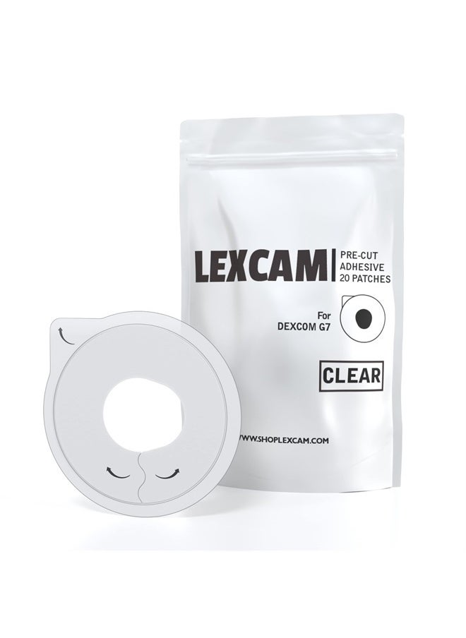 LEXCAM - لاصقات لاصقة مقطوعة مسبقًا لجهاز Dexcom G7 – عبوة من 20 لاصقة شفافة مقاومة للماء لمراقبة الجلوكوز بشكل مستمر، لا يتضمن المستشعر - Image 1