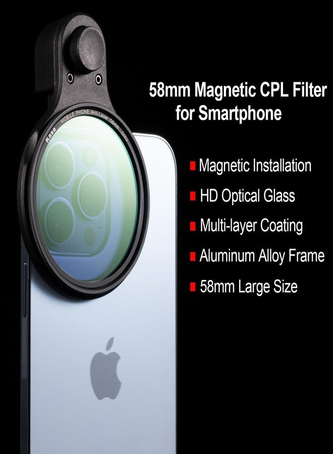 Kase Clip-on CPL Filter for iPhone, 58mm Magnetic Phone Camera Lens Circular Polarizer Filter Compatible with iPhone 16 15 14 Pro Max 13 12 11 Samsung Xiaomi - Image 2