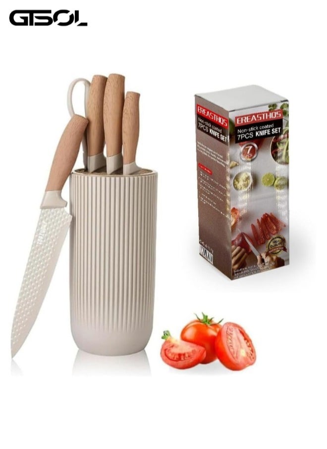 GTSOL Kitchen Knife Set 7-Piece Stainless Steel Kitchen Knife Set with Universal Block Non Stick, Non Slip Chef Knives for Home & Restaurant Use, Durable and Sharp Blades  - Image 1
